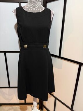 Tahari Black Sleeveless Mini Dress with Gold Accent
